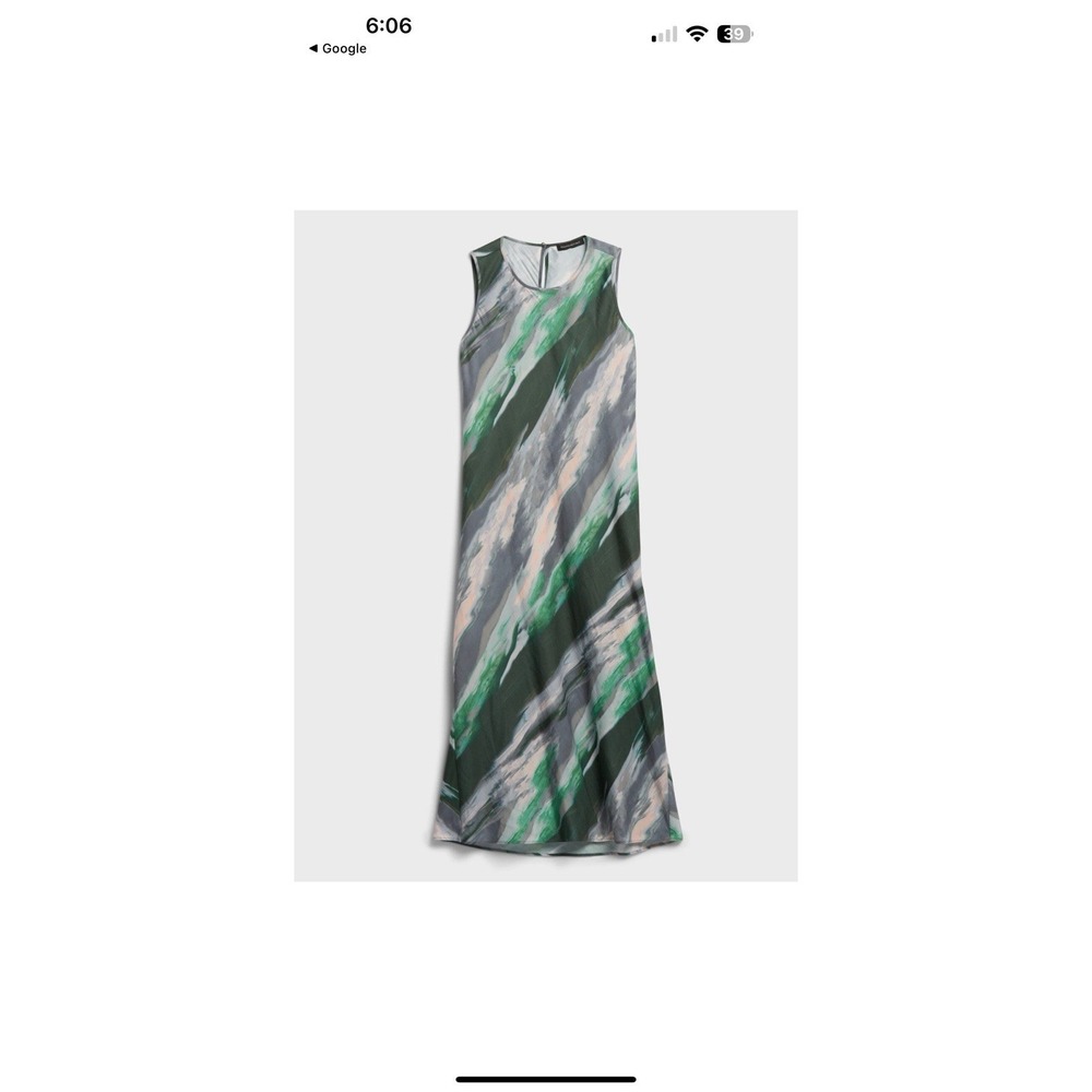 BANANA REPUBLIC women's Watercolor‎ Green Gray  Maxi Slip dress Medium - Picture 3 of 11